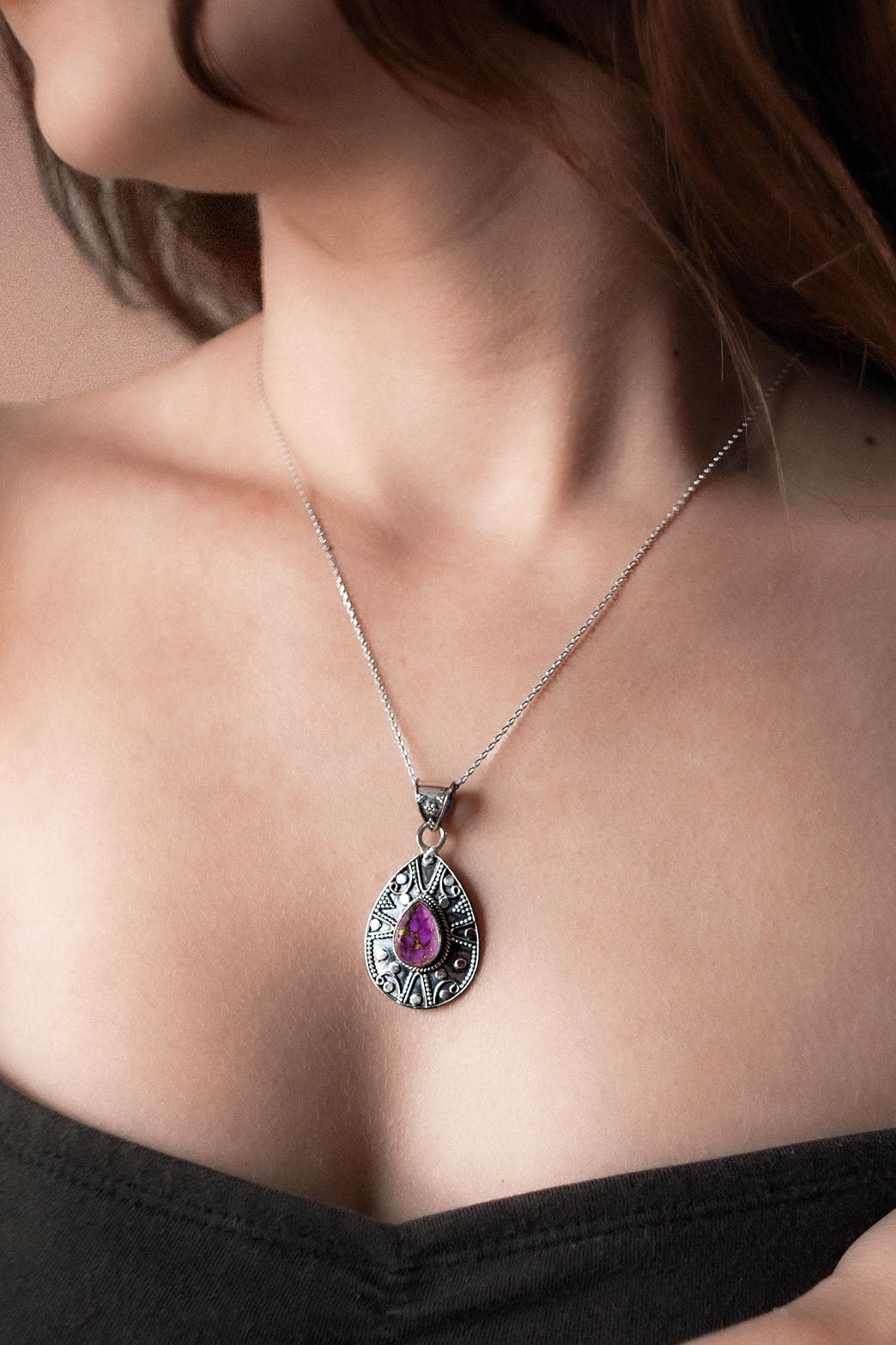 Sivalya Purple Turquoise Silver Necklace - Desert Muse