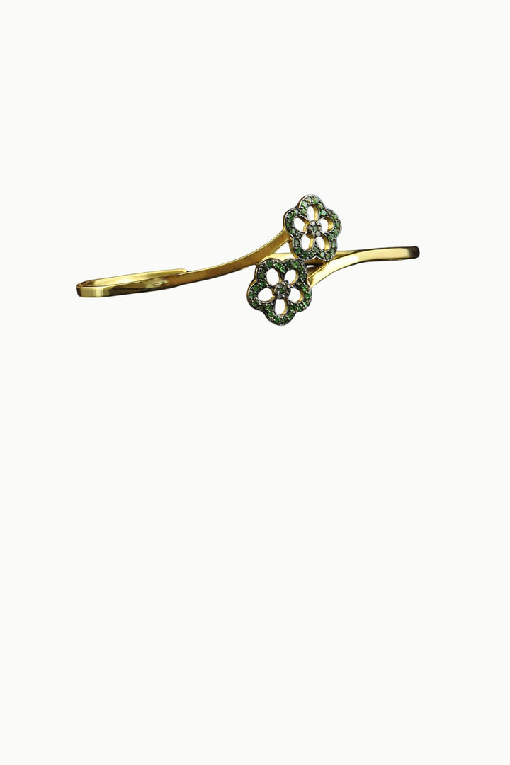 Diamond and Emerald Palm Cuff Hand Bracelet Gold | Sivalya