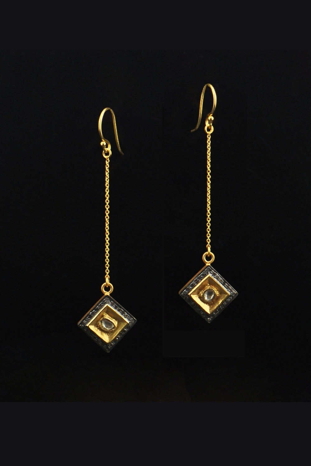 Cubic Diamonds and Gold Long Dangle Drop Earrings | Sivalya