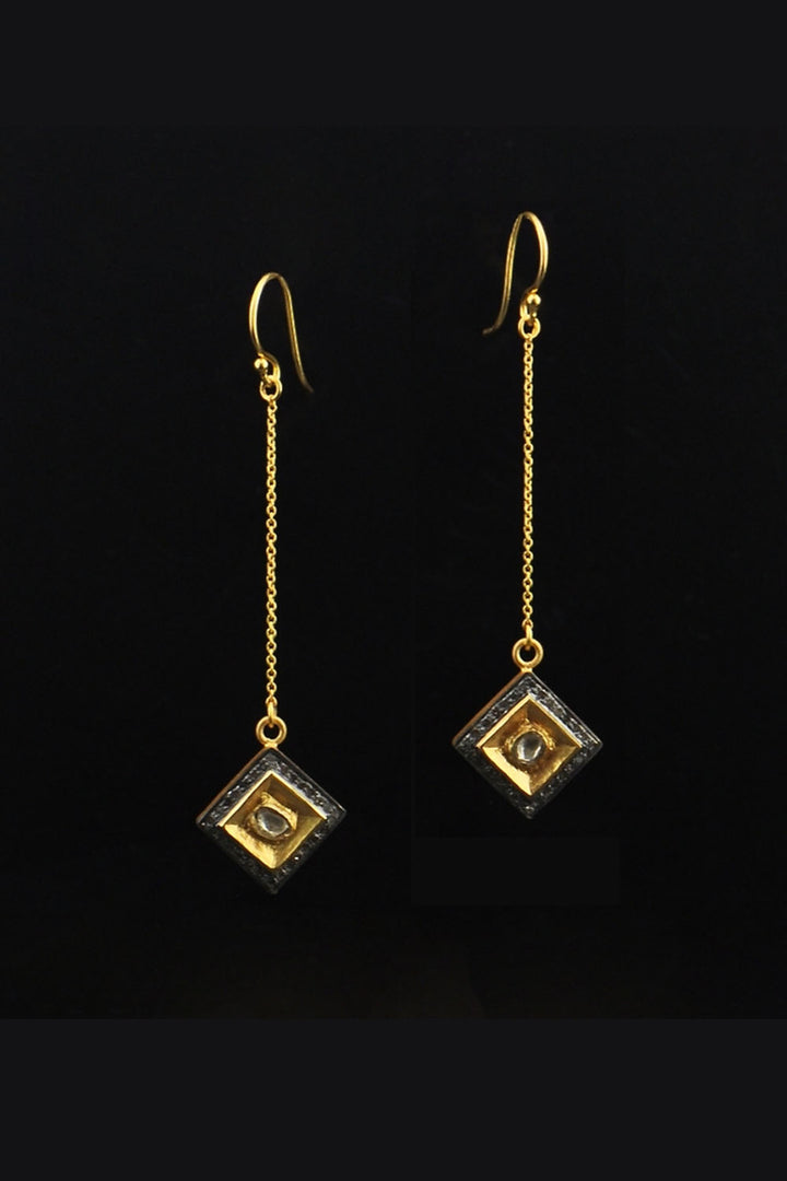 Cubic Diamonds and Gold Long Dangle Drop Earrings | Sivalya