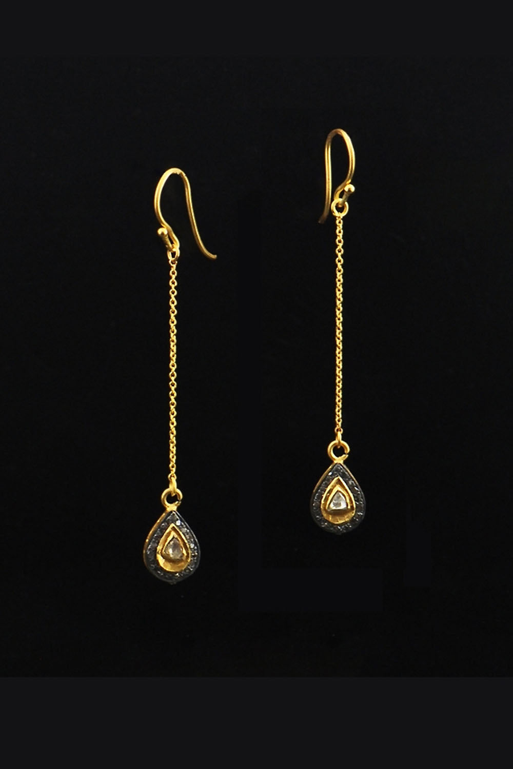 Dewdrop Diamonds and Gold Long Dangle Earrings | Sivalya