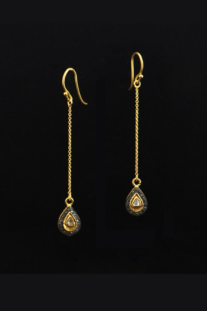 Paisley Diamond and Gold Long Dangle Drop Earrings | Sivalya