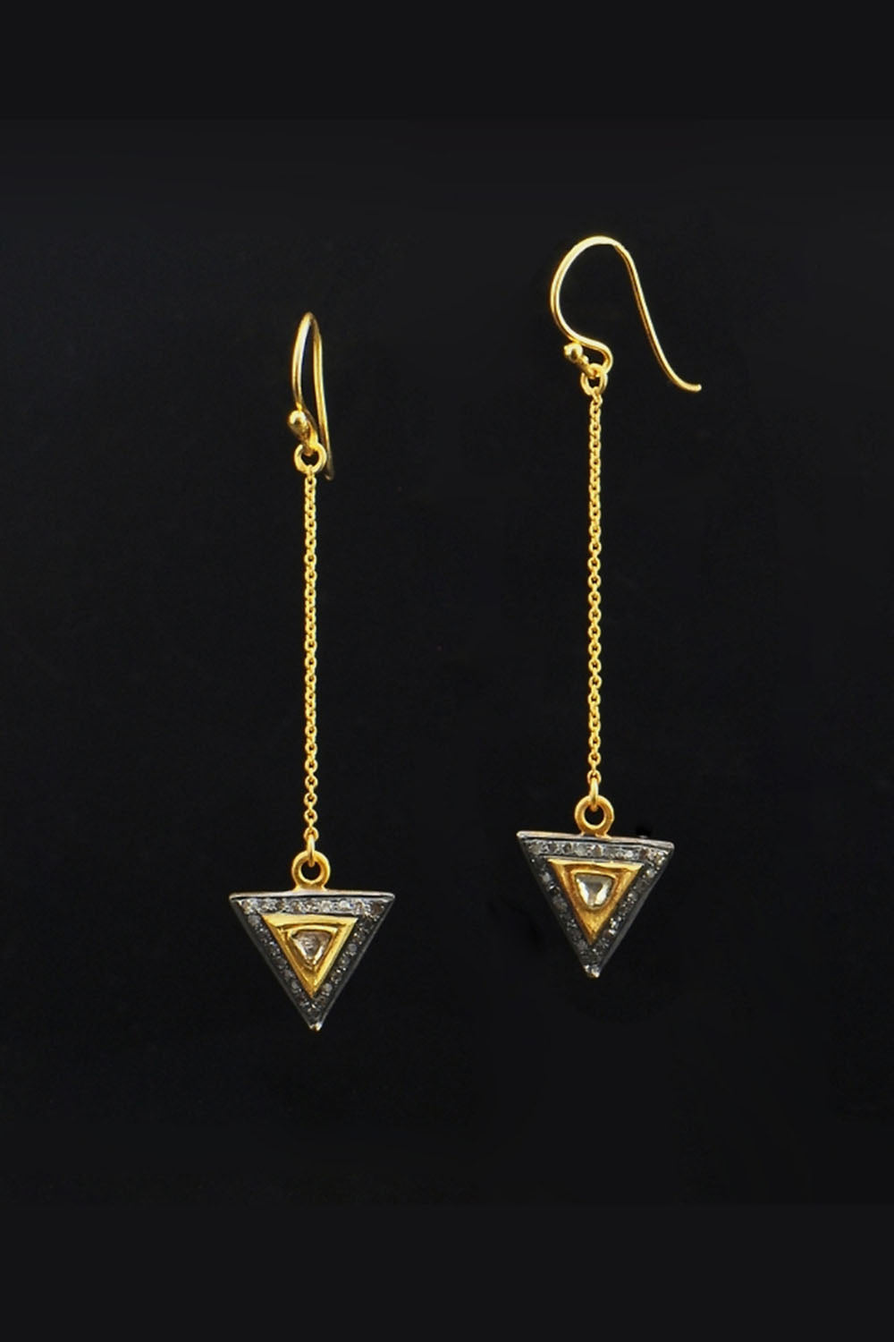 Delta Diamonds and Gold Long Dangle Drop Earrings | Sivalya