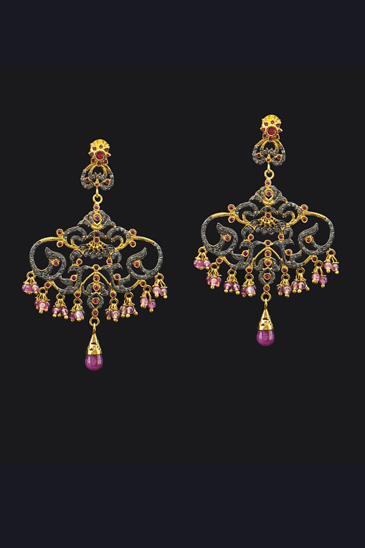 Diamonds and Ruby Briolettes Chandelier Earrings Gold | Sivalya