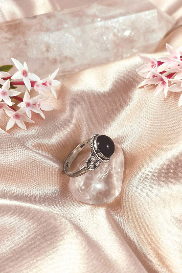 Sivalya Black Onyx Sterling Silver Ring - Divya