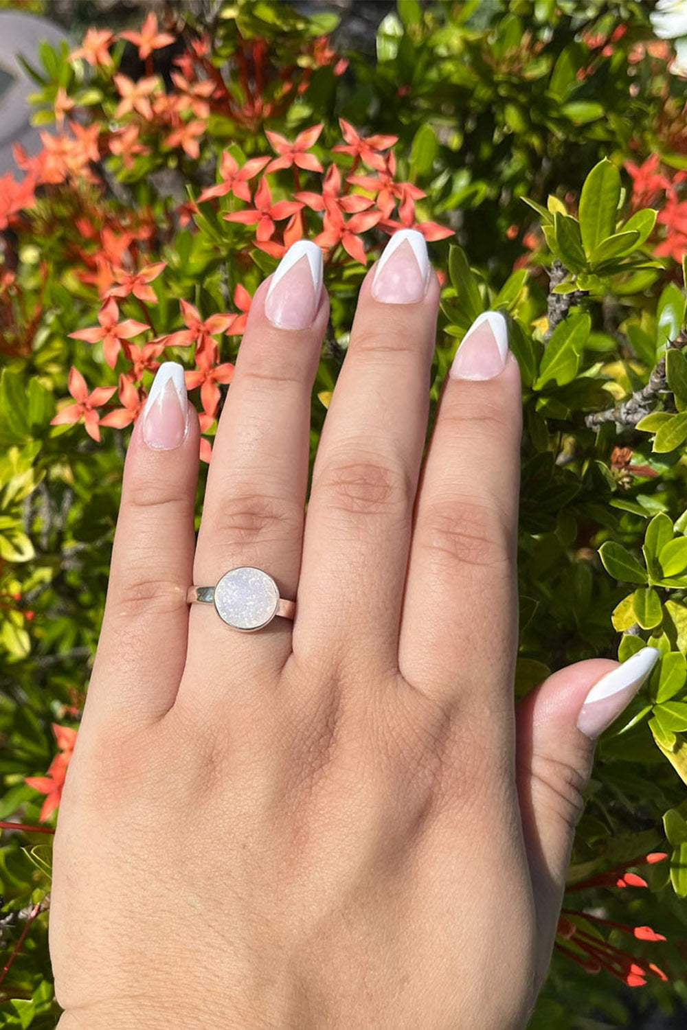 Sivalya White Sparkle Sterling Silver Ring - Druzy