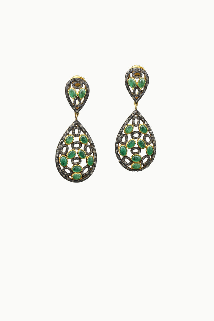 Royale Emerald Cabochons and Diamond Earrings Gold | Sivalya