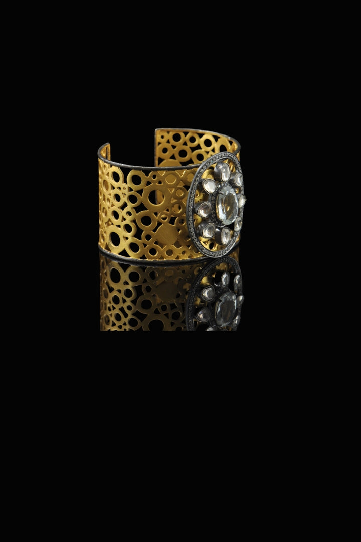 Textured Gold Cuff Bracelet with Polki Diamonds | Sivalya