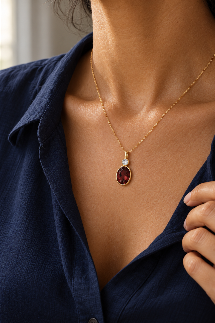 Garnet &amp; Zircon Oval Cut Charm