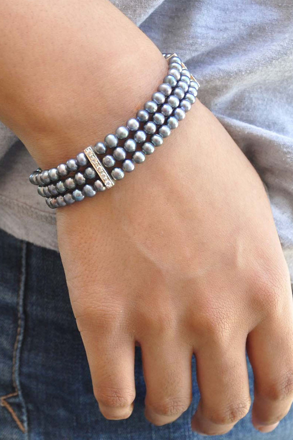 Sivalya Grace Layered Pearls Bracelet Sterling Silver - Dove