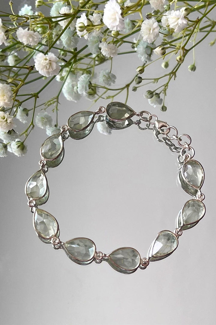 Sivalya Green Amethyst Silver Bracelet - Dew Drops