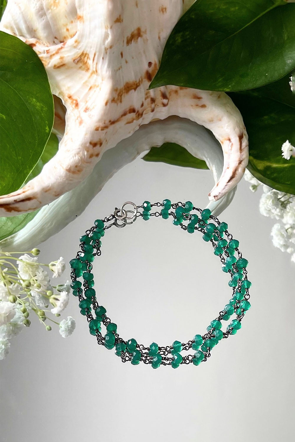 Sivalya Green Onyx Beaded Link Chain Bracelet