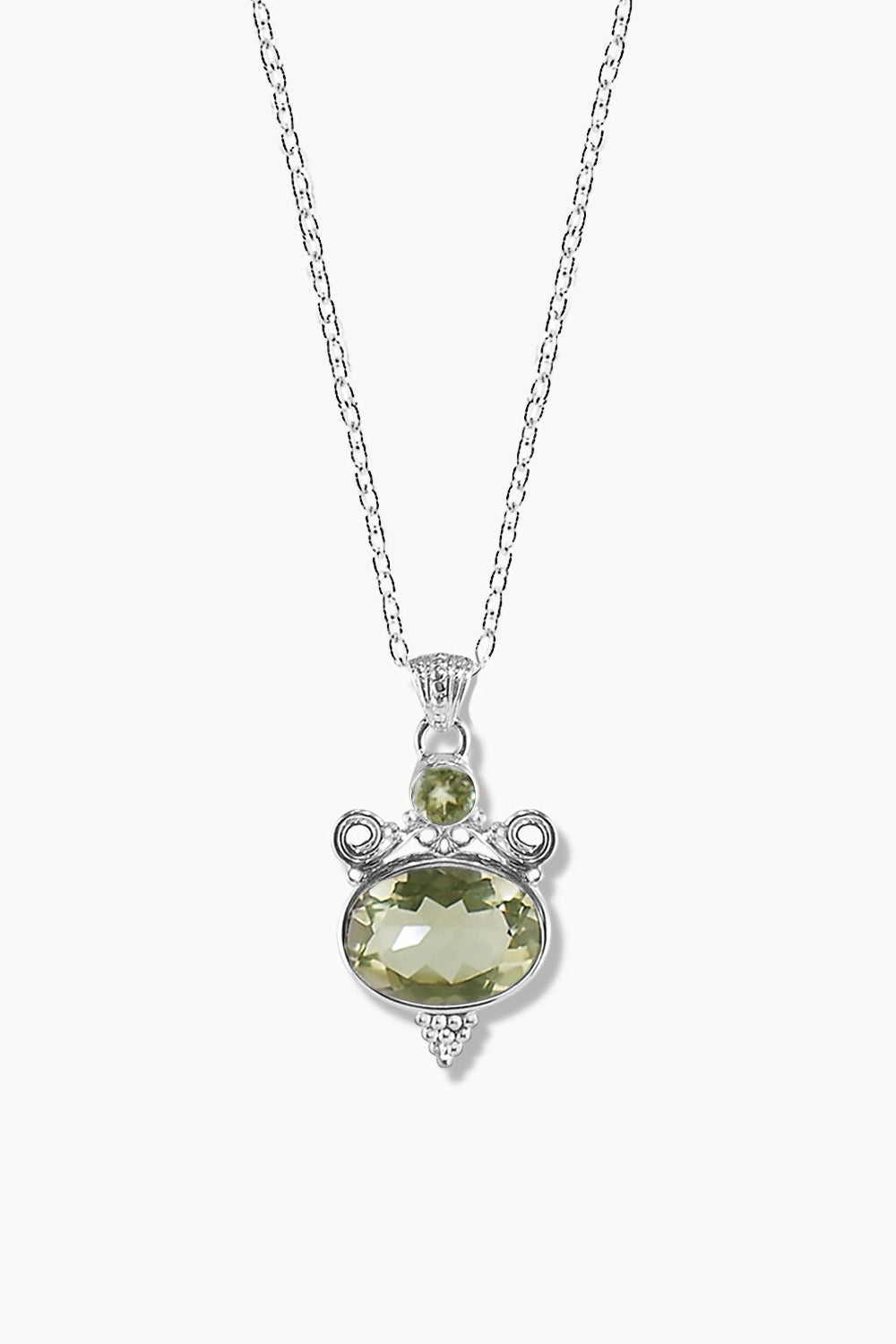 Green Amethyst Silver Necklace - Free Spirit
