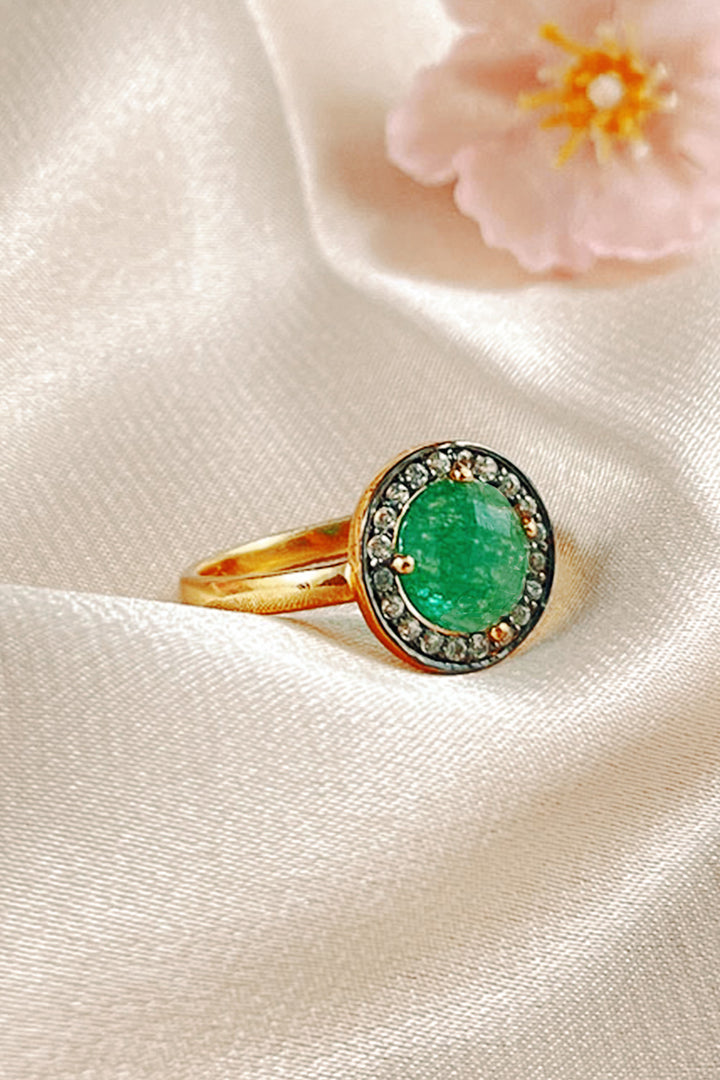 Green Onyx Gold Vermeil Ring - Halo