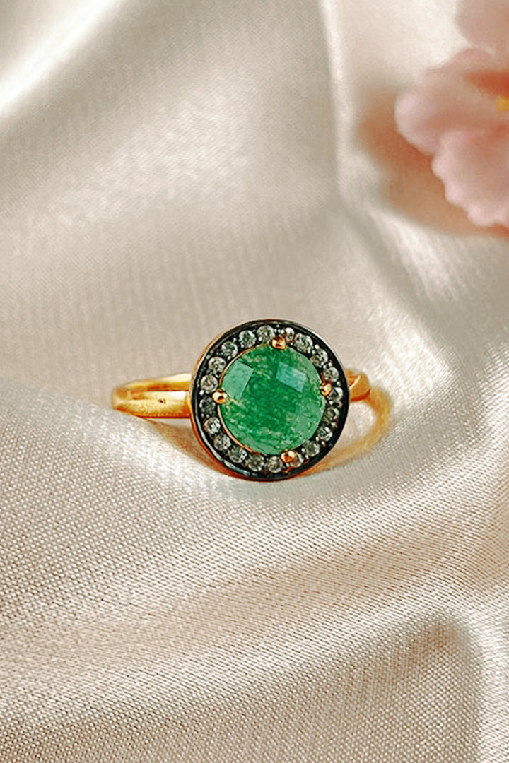 Green Onyx Gold Vermeil Ring - Halo