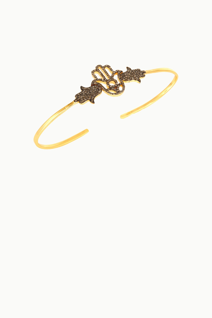 Hamsa Symbol Natural Diamonds Palm Bracelet Gold | Sivalya