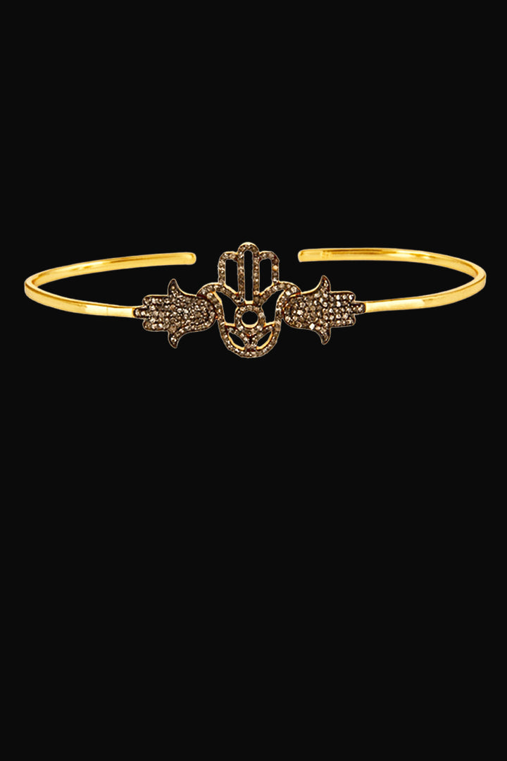 Hamsa Symbol Natural Diamonds Palm Bracelet Gold | Sivalya