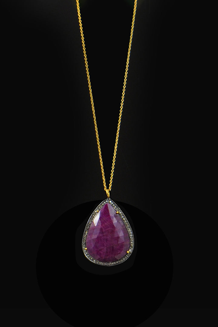 Natural Ruby and Diamond Pendant Necklace Gold | Sivalya