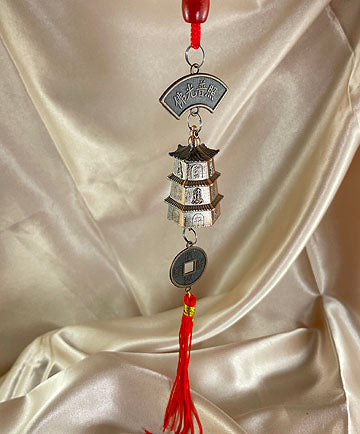 Sivalya Auspicious Symbols Feng Shui Coin and Pagoda Wind Chime With Red Tassel