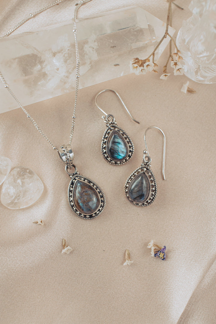 Sivalya Labradorite Necklace and Earrings Set Sterling Silver - Amalfi