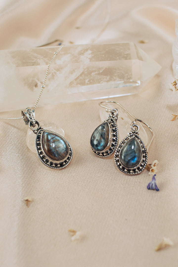 Labradorite Necklace and Earrings Set Sterling Silver - Amalfi