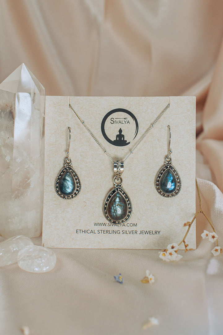 Sivalya Labradorite Necklace and Earrings Set Sterling Silver - Amalfi