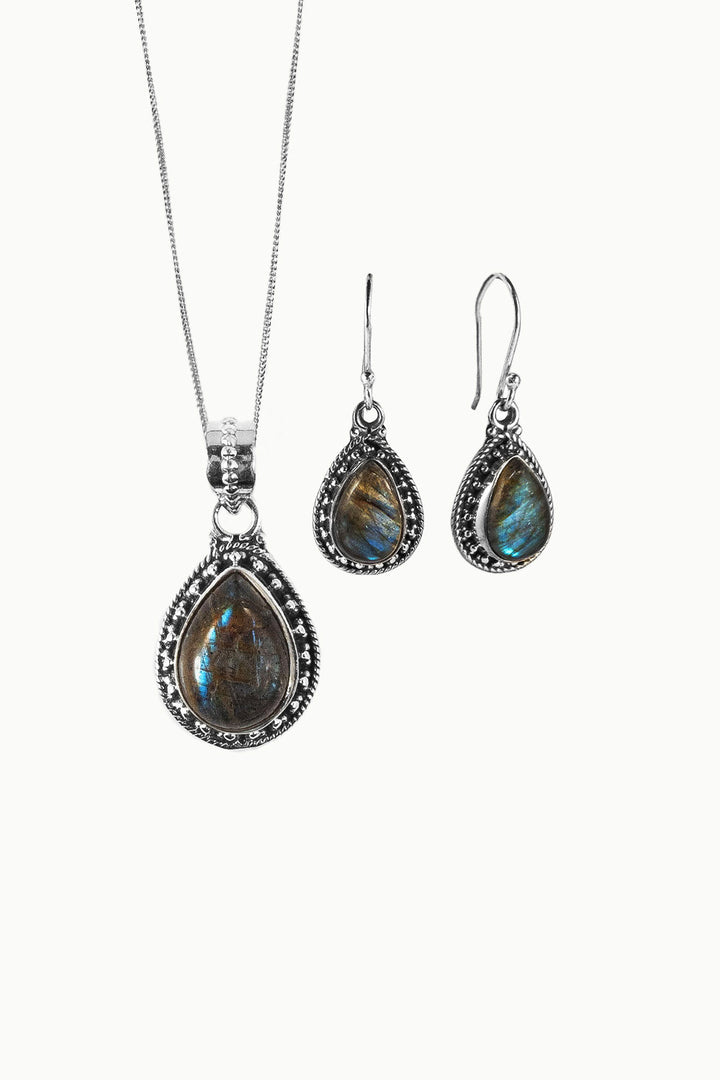 Labradorite Necklace and Earrings Set Sterling Silver - Amalfi
