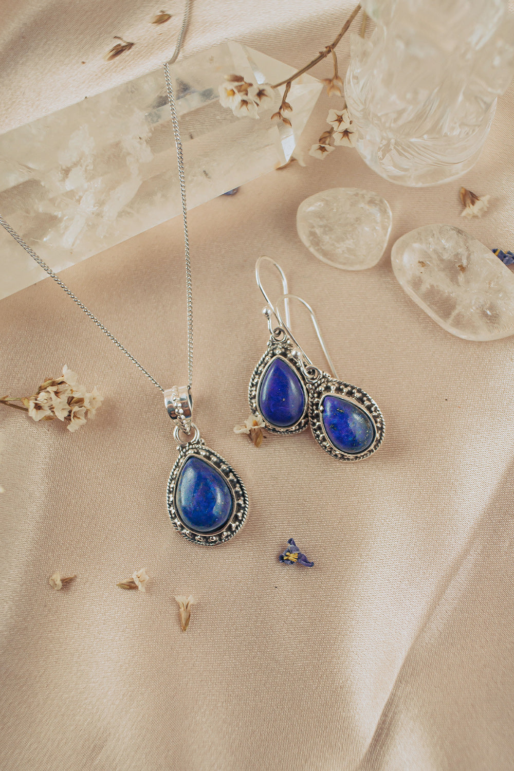 Sivalya Lapis Lazuli Necklace and Earrings Set Sterling Silver - Amalfi