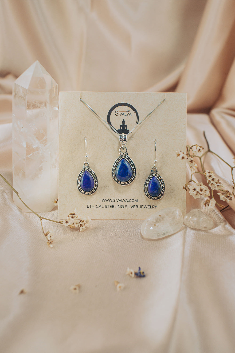Sivalya Lapis Lazuli Necklace and Earrings Set Sterling Silver - Amalfi