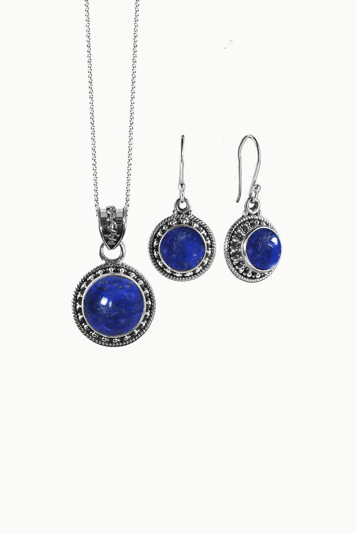Sivalya Lapis Lazuli Silver Necklace and Earrings Jewelry Set - Aurora
