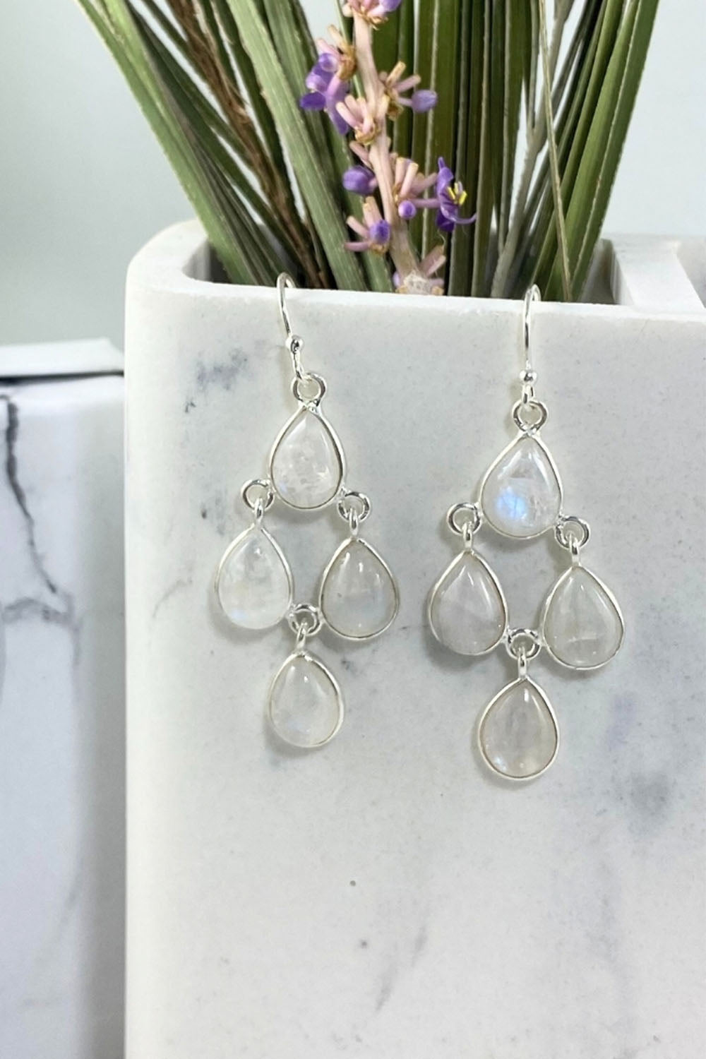 Sivalya Moonstone Dangle Earrings - Dew Drops