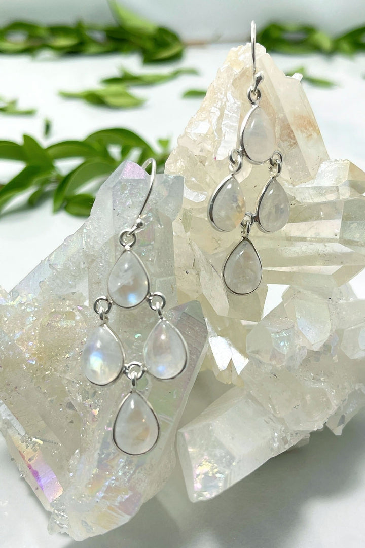 Sivalya Moonstone Dangle Earrings - Dew Drops