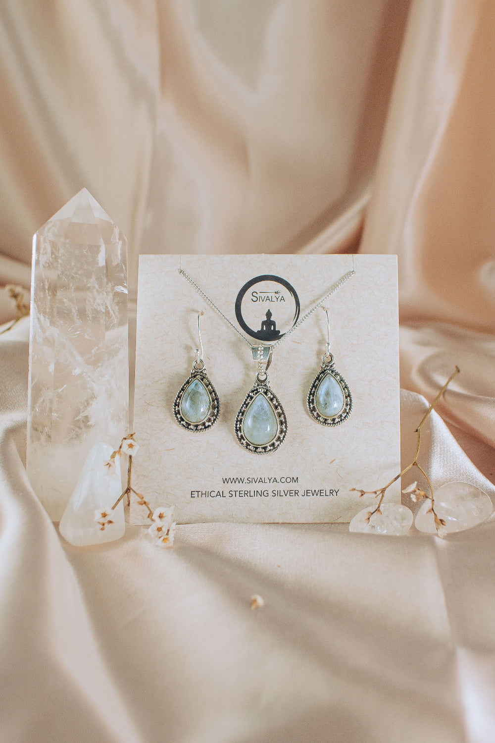 Sivalya Moonstone Necklace and Earrings Set Sterling Silver - Amalfi