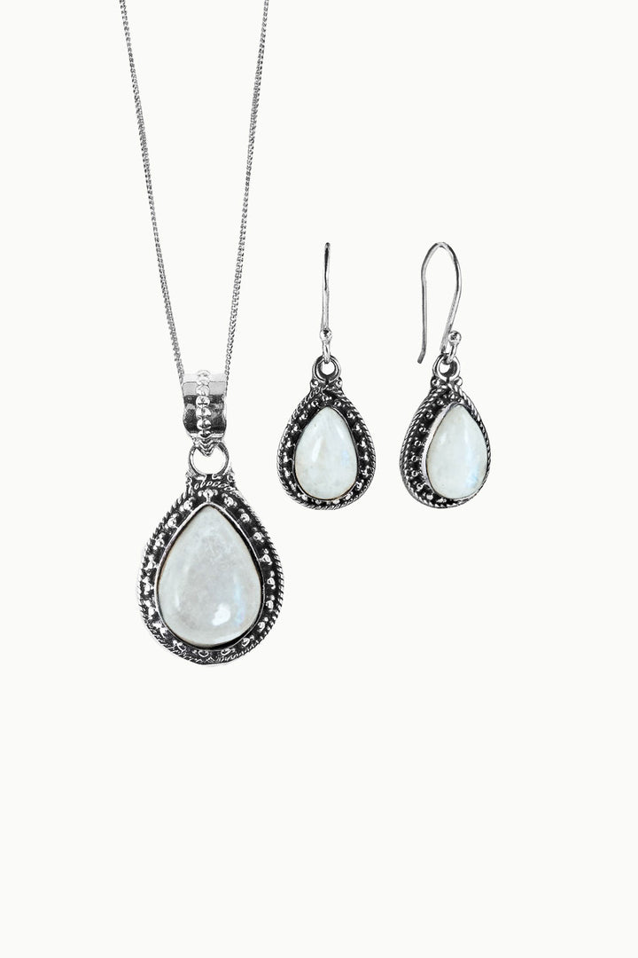 Sivalya Moonstone Necklace and Earrings Set Sterling Silver - Amalfi
