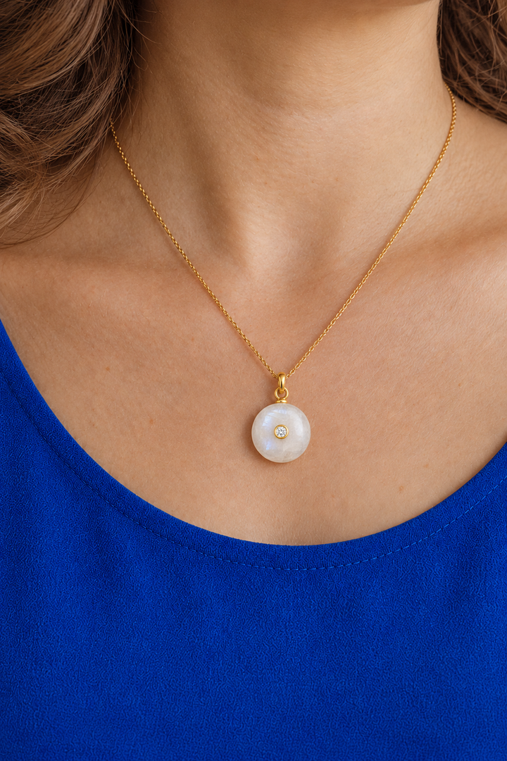 Moonstone &amp; Zircon Gemstone Pendant