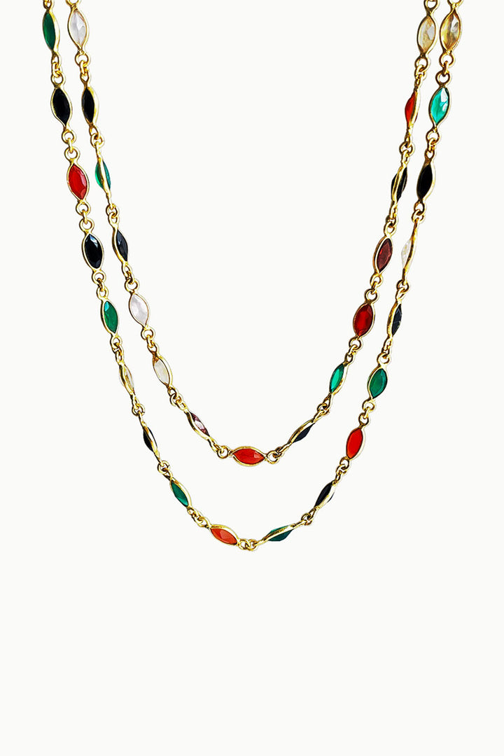 Multi-Colored Long Layering Necklace in Gold Vermeil