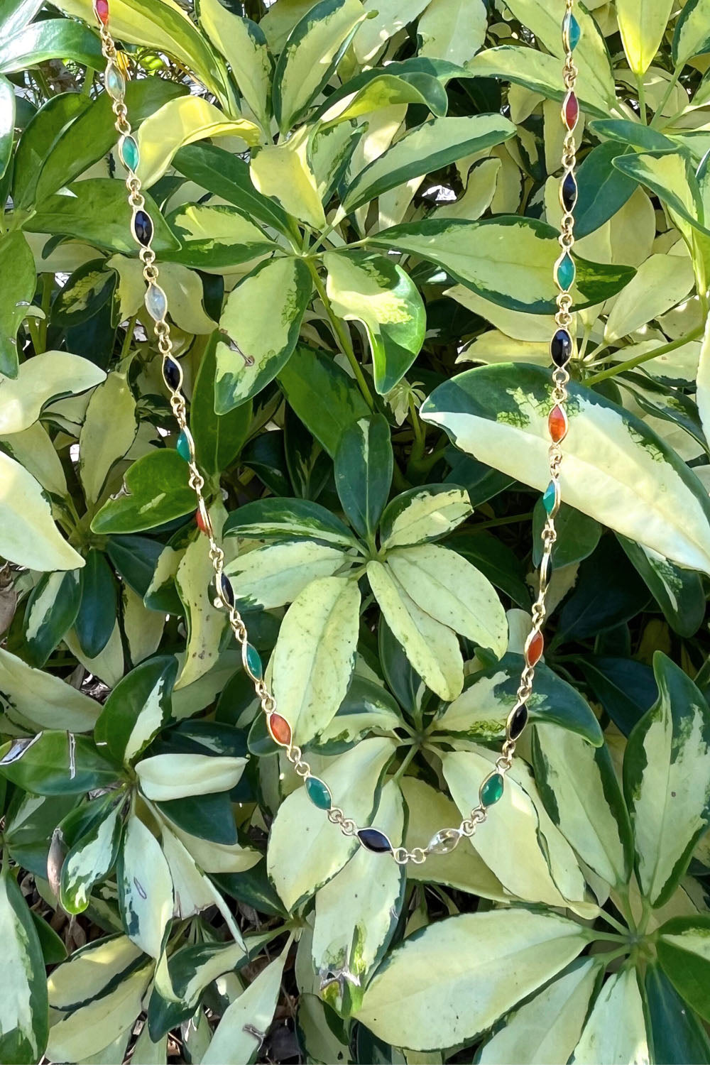 Multi-Colored Long Layering Necklace in Gold Vermeil