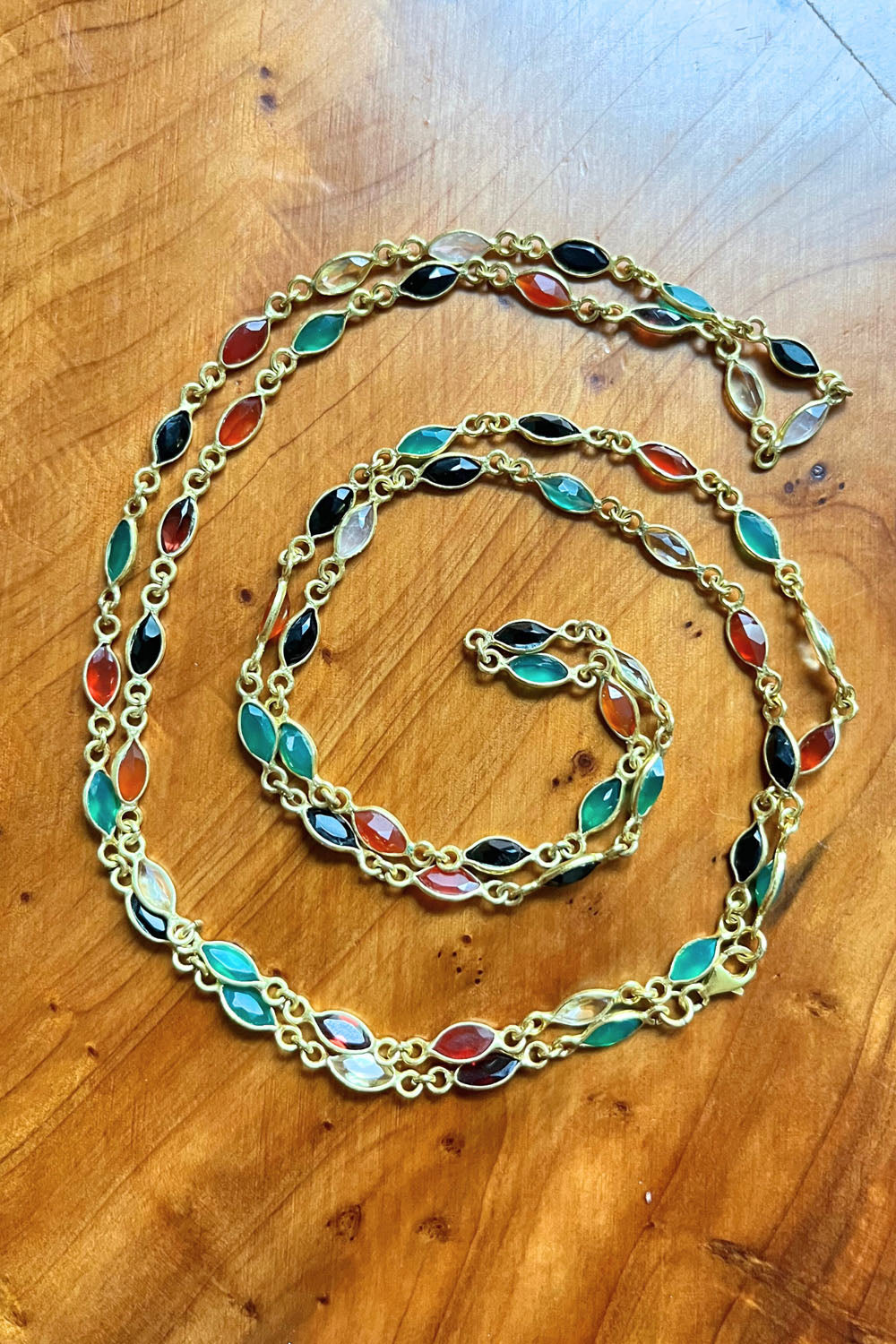 Multi-Colored Long Layering Necklace in Gold Vermeil