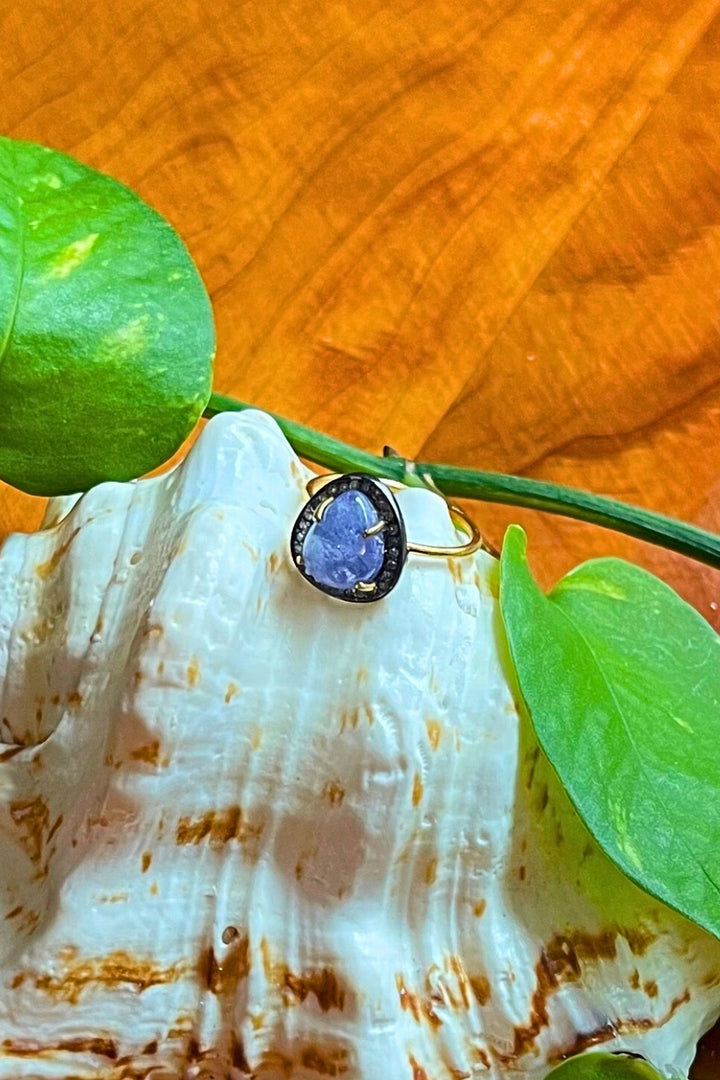 Natural Heart Tanzanite and Diamonds Ring Gold Size 7 | Sivalya