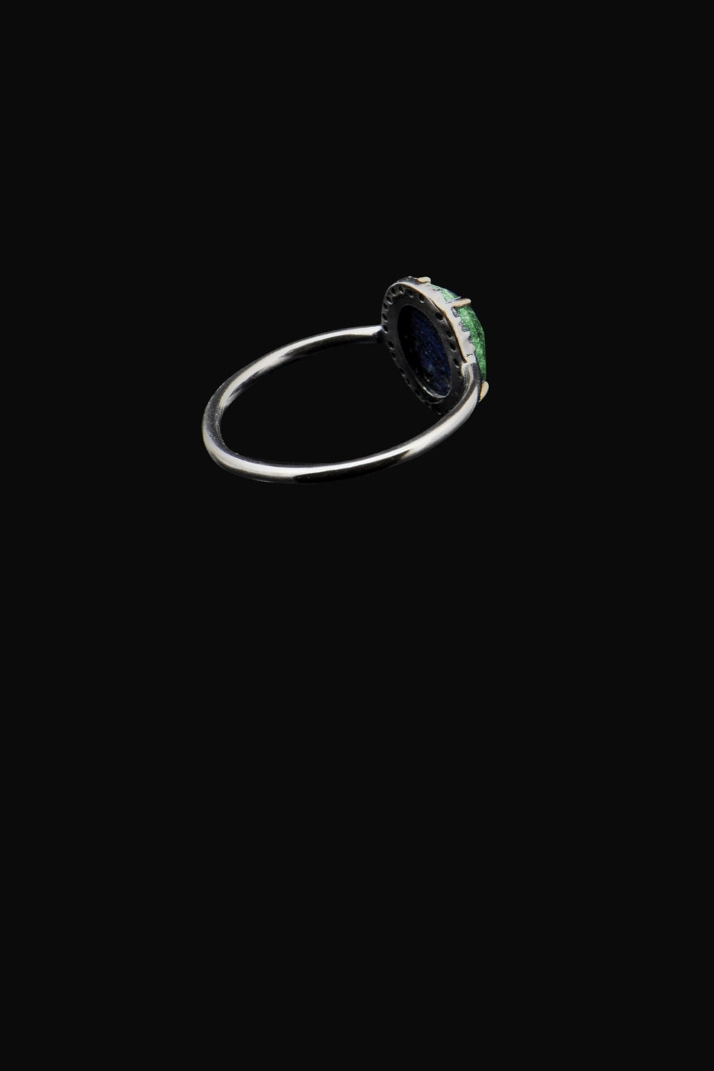 Natural Raw Emerald and Diamond Ring Oxidized Silver Size 7 | Sivalya