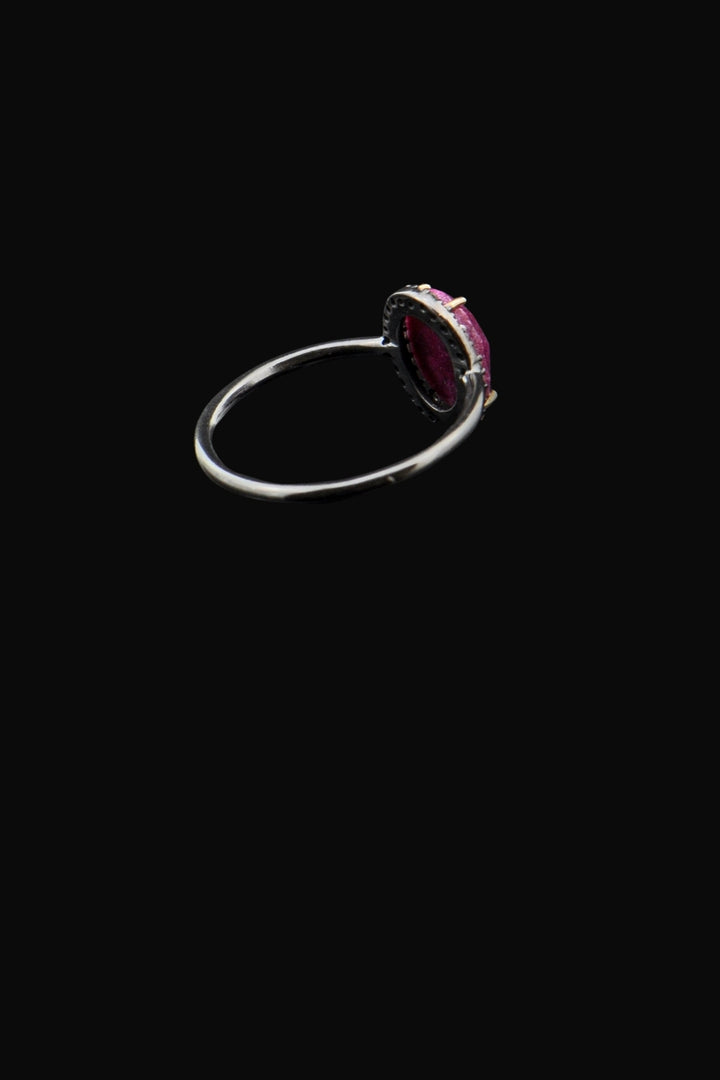 Natural Raw Ruby and Diamond Ring Oxidized Silver Size 7 | Sivalya