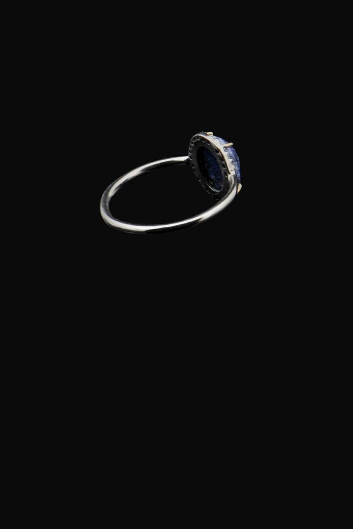 Natural Raw Sapphire and Diamond Ring Oxidized Silver Size 7 | Sivalya