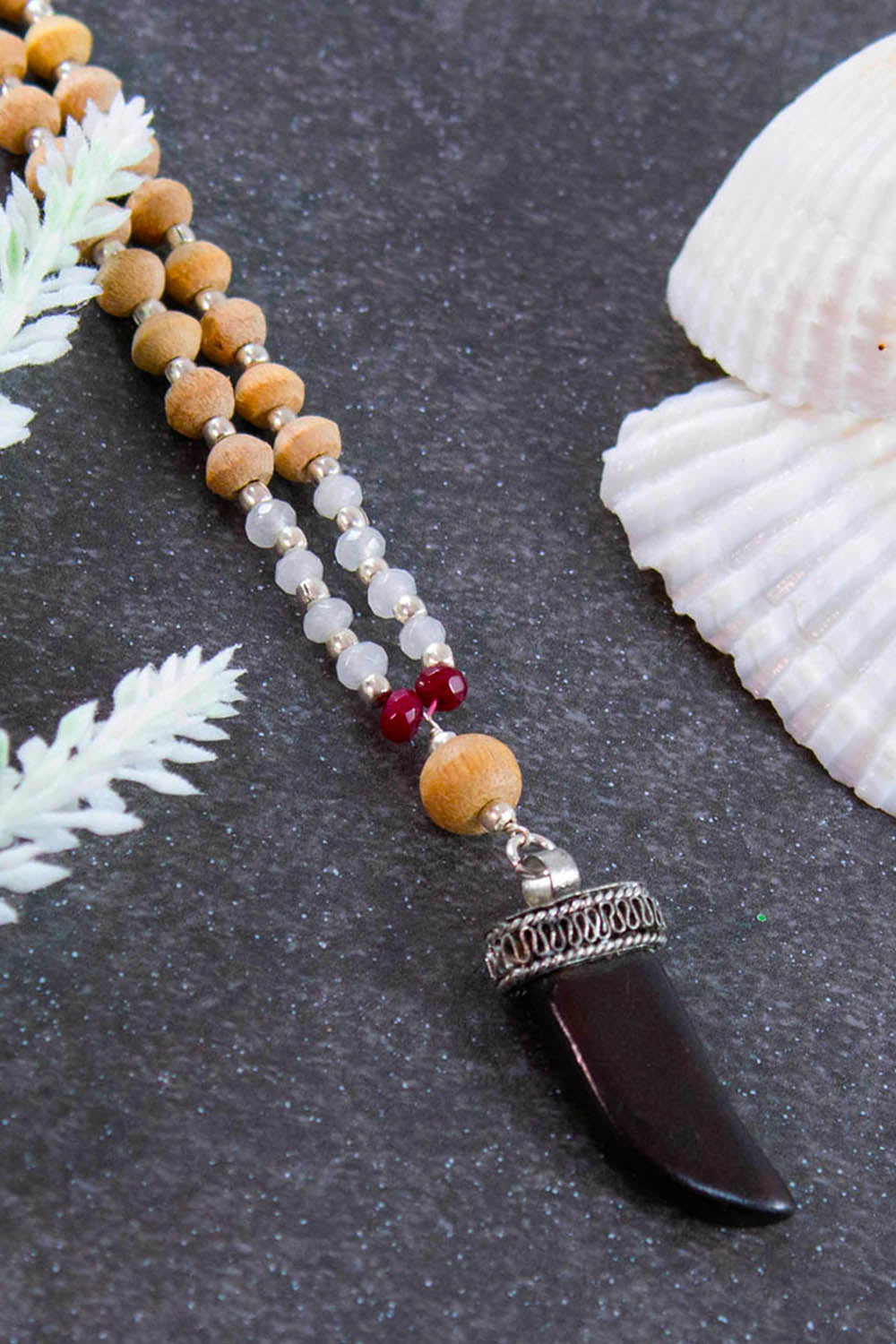 Sivalya Ojas Shark Tooth Amulet and Tusli 108 Beads Mala