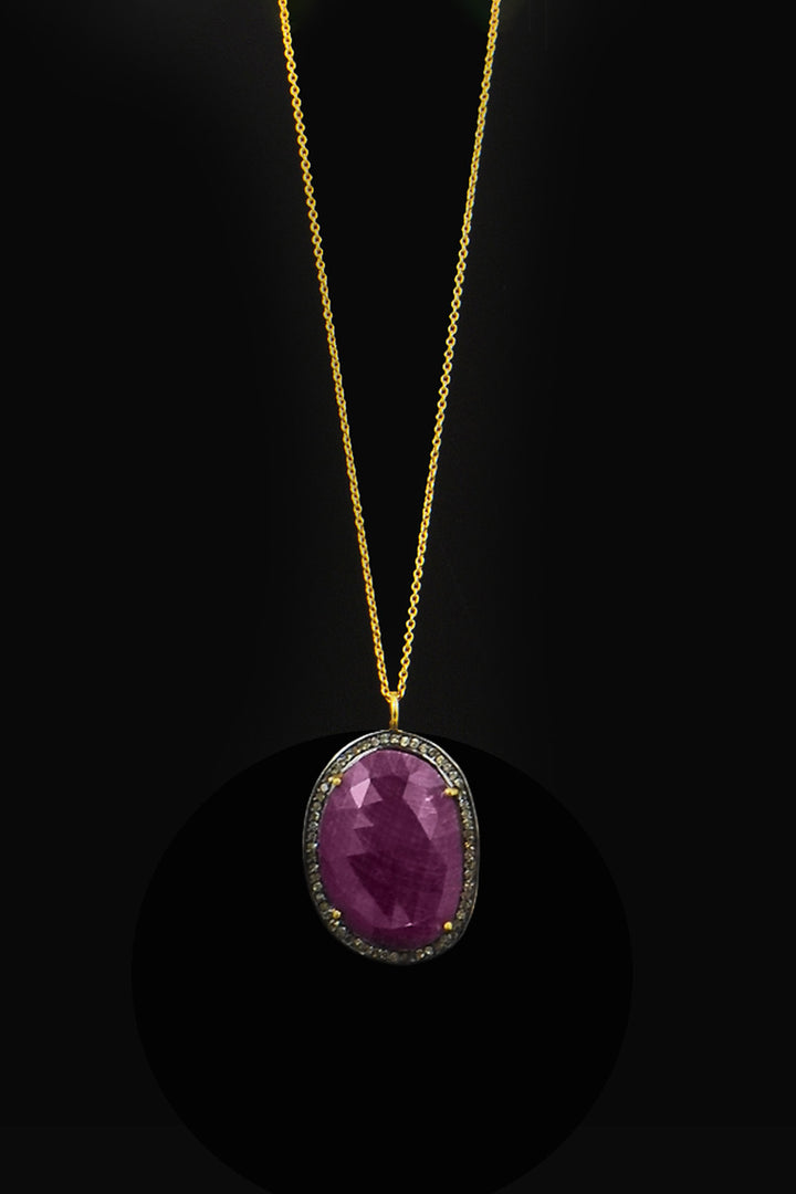 Natural Ruby and Diamonds Pendant Necklace Gold | Sivalya