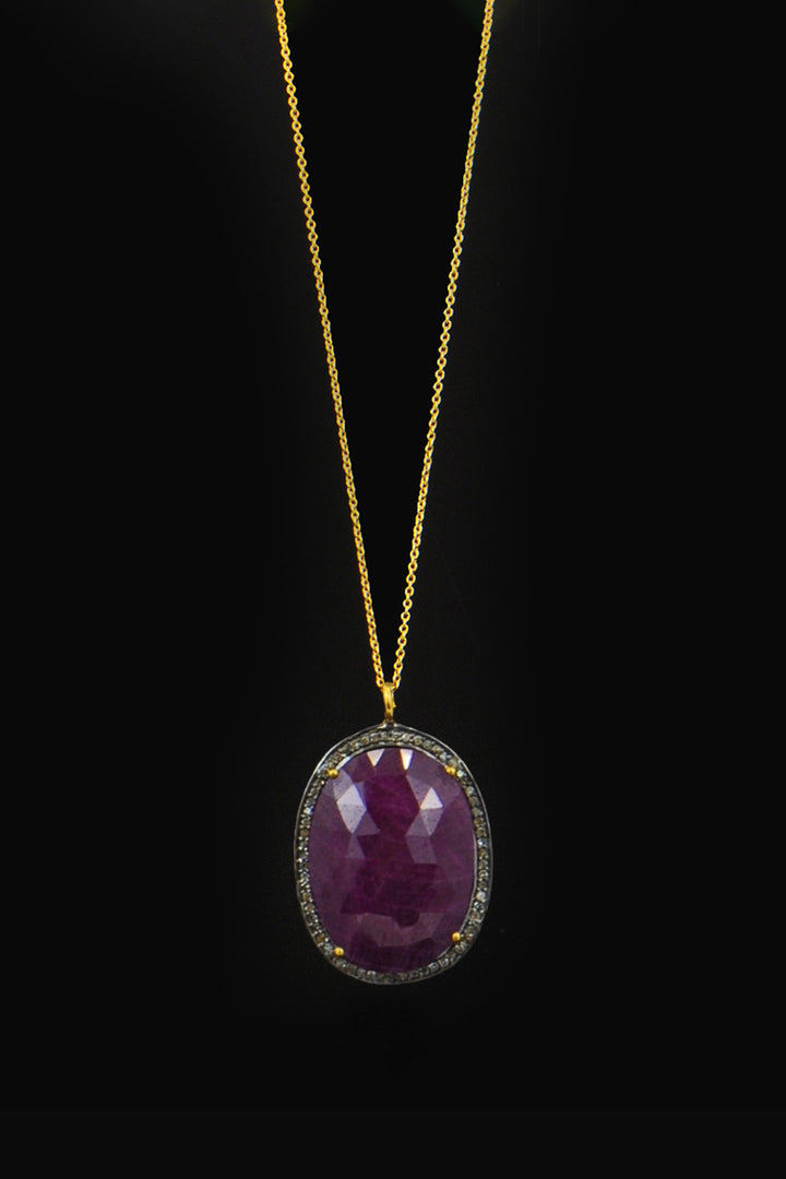 Natural Oval Ruby and Diamond Pendant Necklace Gold | Sivalya