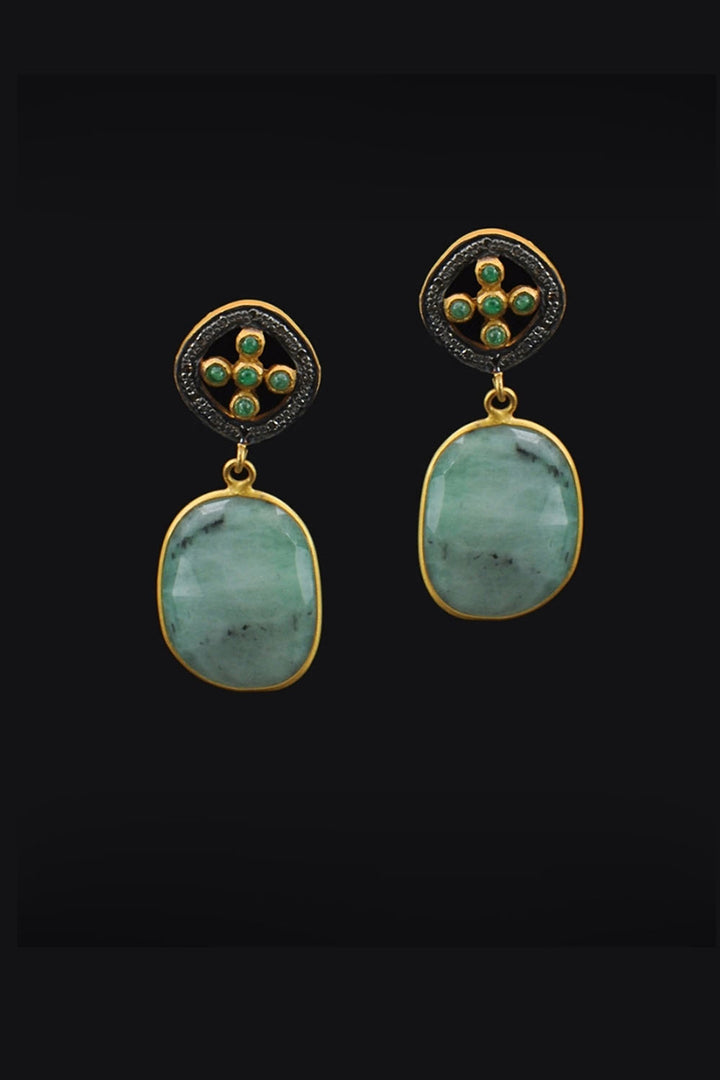 Emerald Slice and Diamond Gold Dangle Earrings | Sivalya