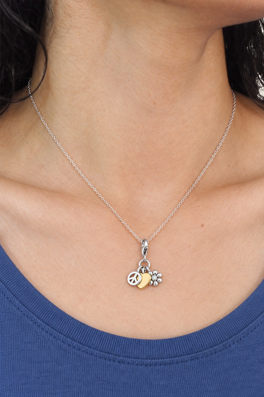 Peace, Heart and Daisy Charm Cluster