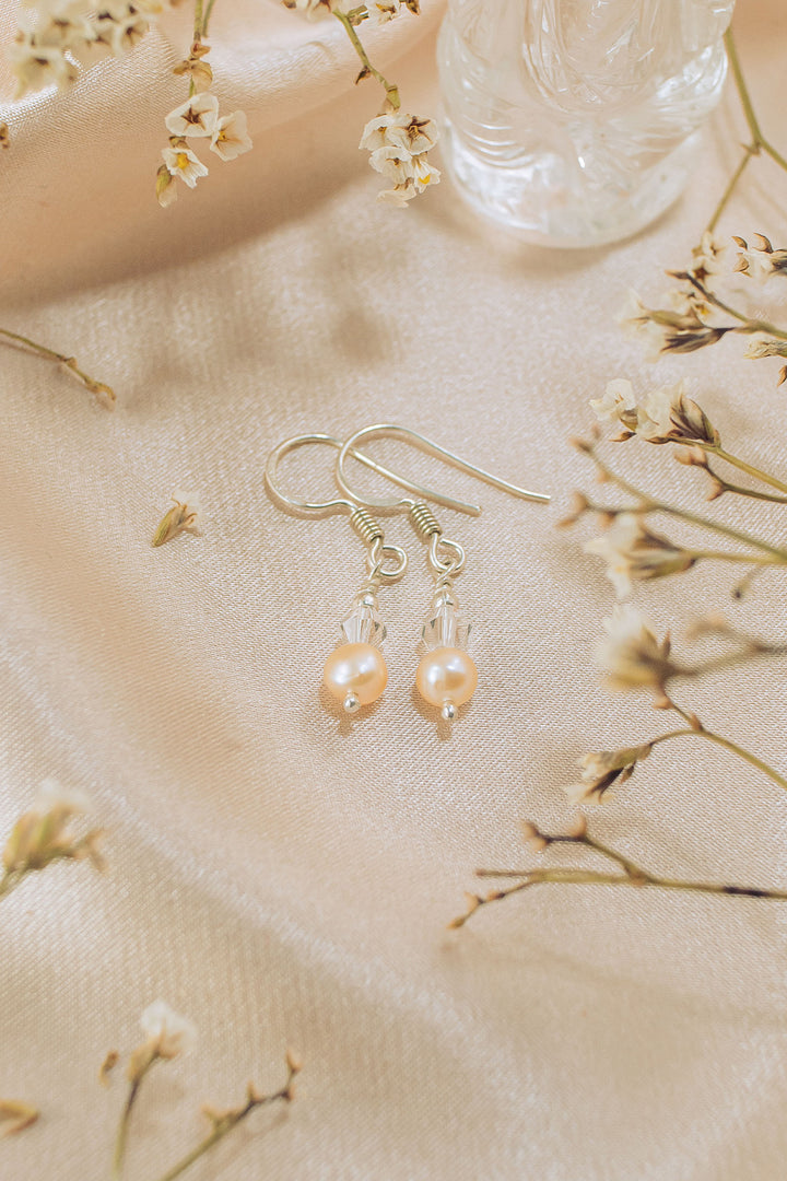 Pearl and Crystal Drop Earrings in Sterling Silver