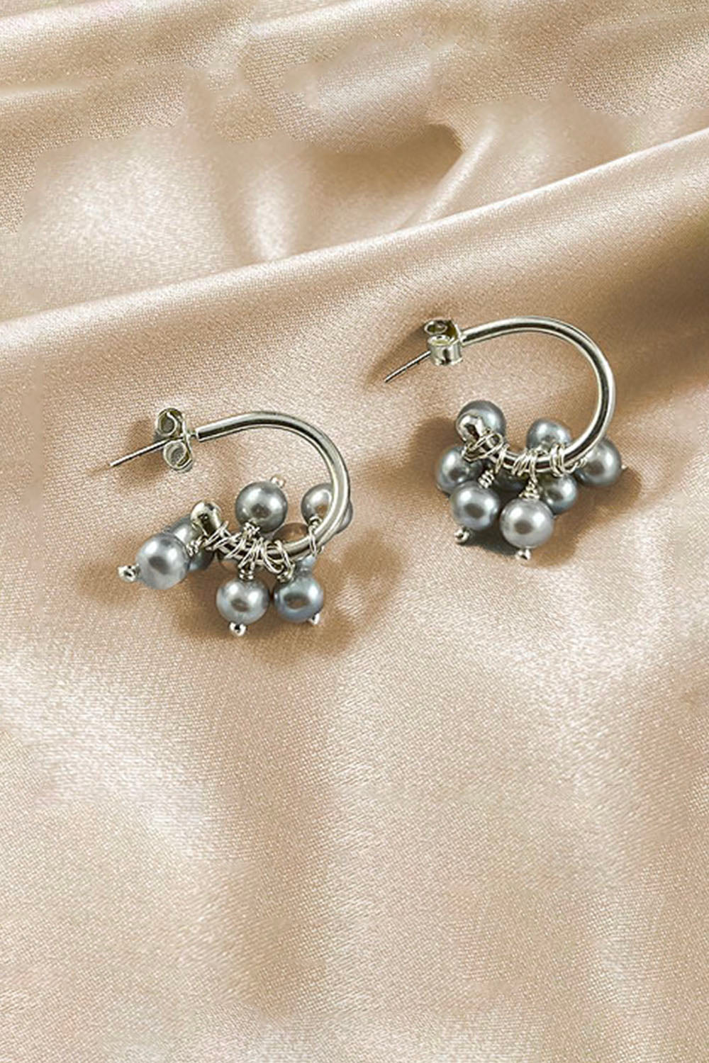 Verona Pearls Hoop Earrings Sterling Silver - Dove