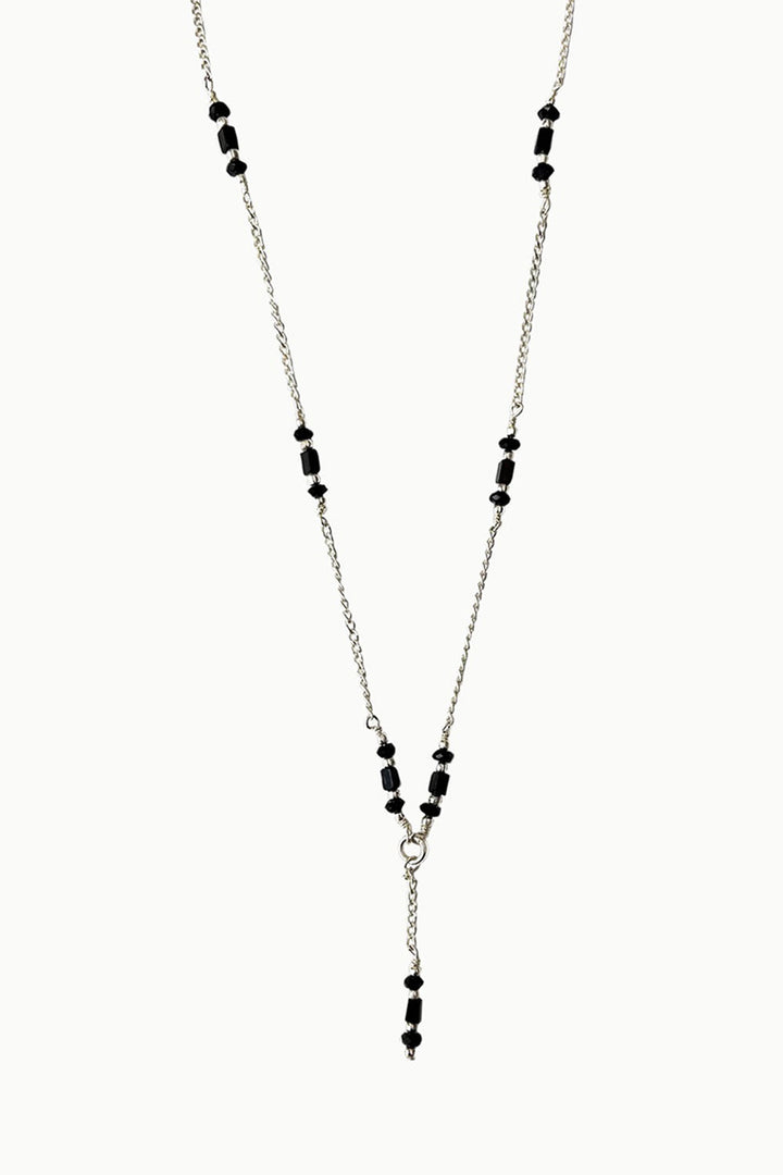 Sivalya Protective Black Onyx Sterling Silver Y Drop Lariat Necklace